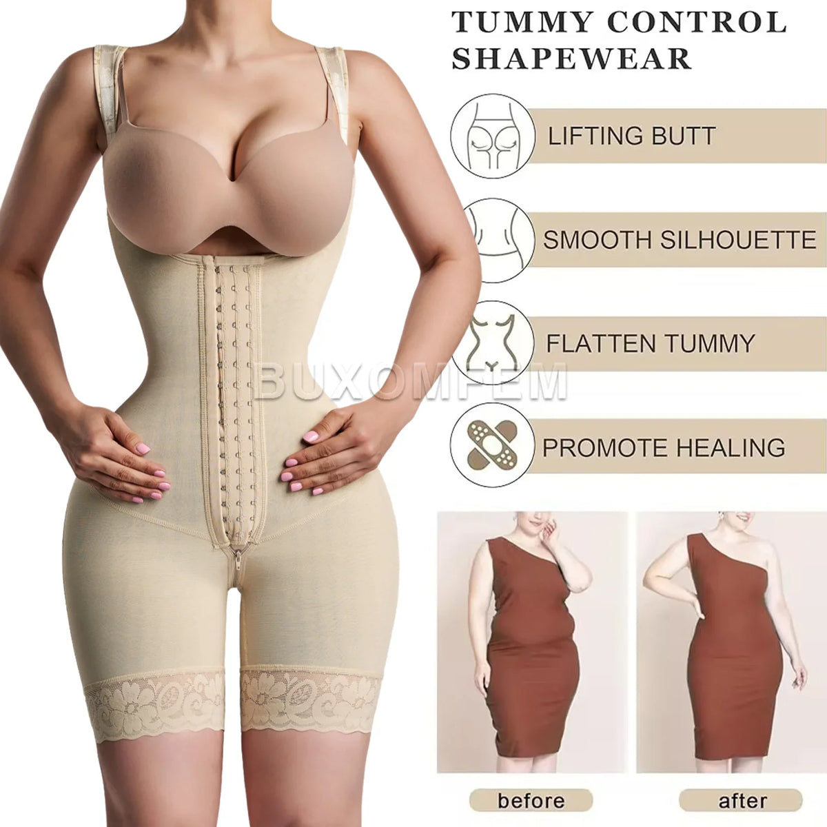 Women's Open Chest Girdles Fajas Colombianas High Waist Trainer Body Shapewear Slimming Post Surgery Elastic Abdomen Bodysuits
