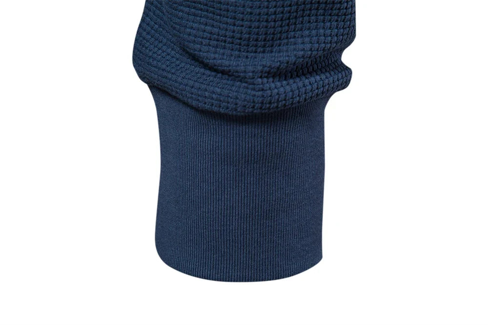 Men's Waffle Cotton Long Sleeve T-Shirt - Solid Color Single Pocket Design, Autumn Basic Breathable Top for Casual Outfits