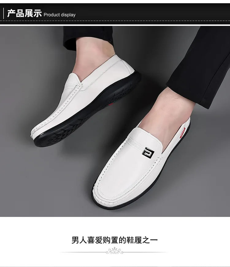 2026 New Solid Color Business Casual Shoes for Men Spring Autumn Soft Leather Shoes Male Fashion Light Driving Shoes Man