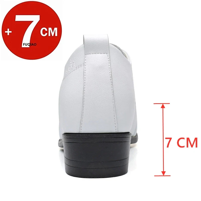 Business Men Oxford Leather Shoes Elevator Man Height Increase Insole 6CM White Black Thick Soled Formal Casual Shoes