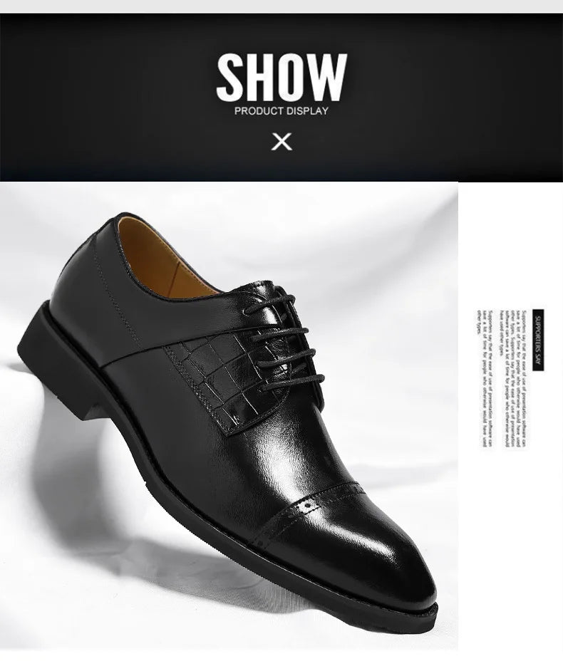 Men's Big Size 39-48 Black Leather Cap-Toe Oxford Shoes New Formal Business Dress Shoes Male Spring Autumn Wedding Shoe for Man