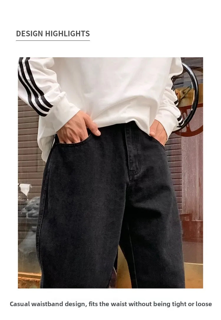 Men's Daily Casual American Korean Loose Jeans Spring Summer Fashion Street Style Retro Straight Wide Leg Y2K Jeans Denim Pants