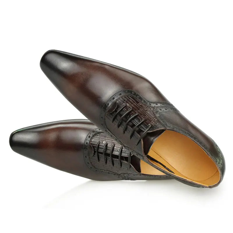 Mens Oxfords Shoes Business Lace-up Leather Office Brogue Pointed Formal Dress Wedding Party Shoe for Coffee Black Plus Size