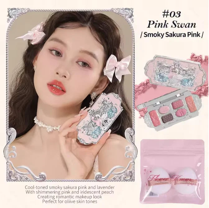 Bunny Garden Collection 6-Color Makeup Eyeshadow Contour Palette Eye Brush Puff Set Eye Glitter Korean Makeup Kit