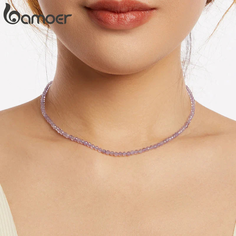 Amethyst Necklace for Women 3mm Handmade Amethyst Beaded Necklace Natural Crystal Choker Necklace Jewelry Gifts BSN431