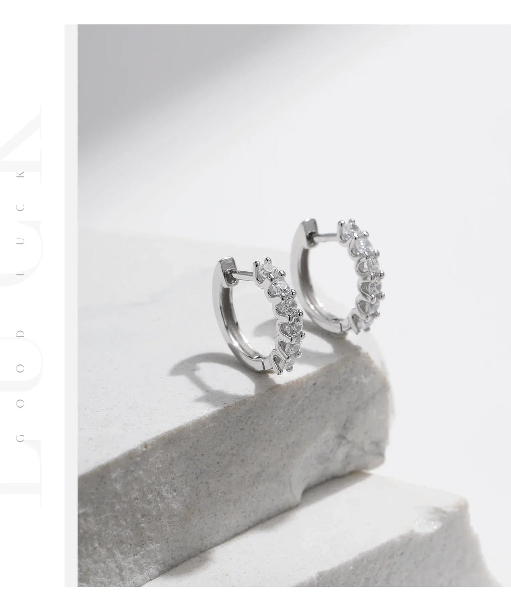 D Color Moissanite Small Hoop Earrings 925 Sterling Silver Hollow Sparkling Ear Buckles For Women Wedding Fine Jewelry