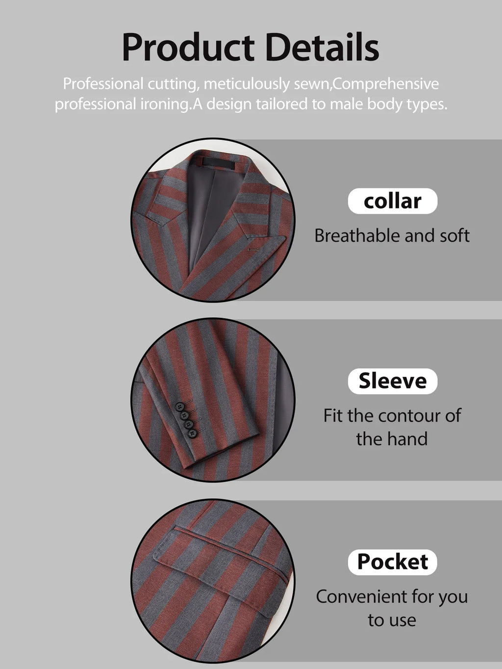 Men's 2-Piece Double Breasted Suit Set - Peak Lapel Striped Tuxedo Jacket & Pants, Formal Business Wedding Prom Attire
