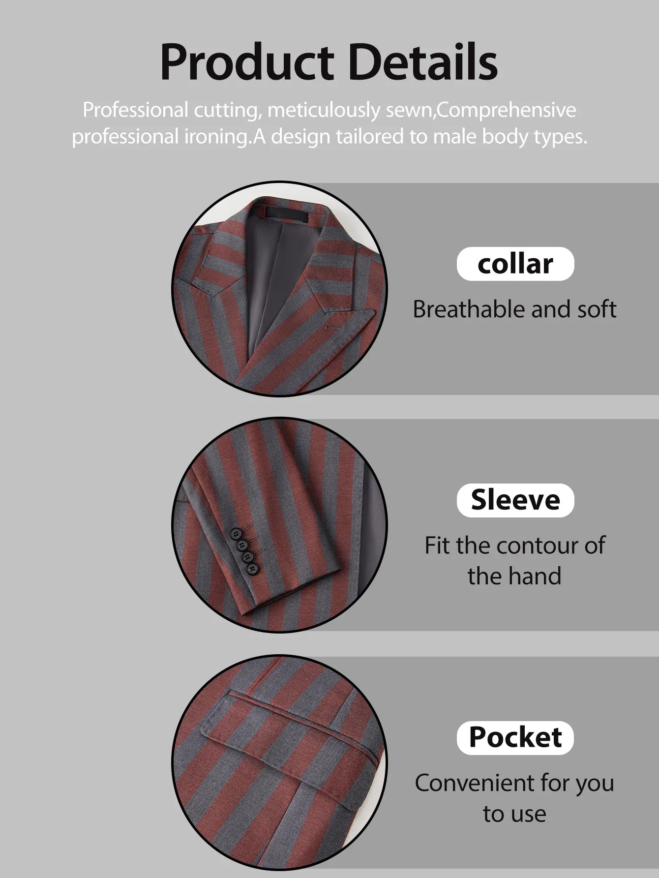 Men's 2-Piece Double Breasted Suit Set - Peak Lapel Striped Tuxedo Jacket & Pants, Formal Business Wedding Prom Attire