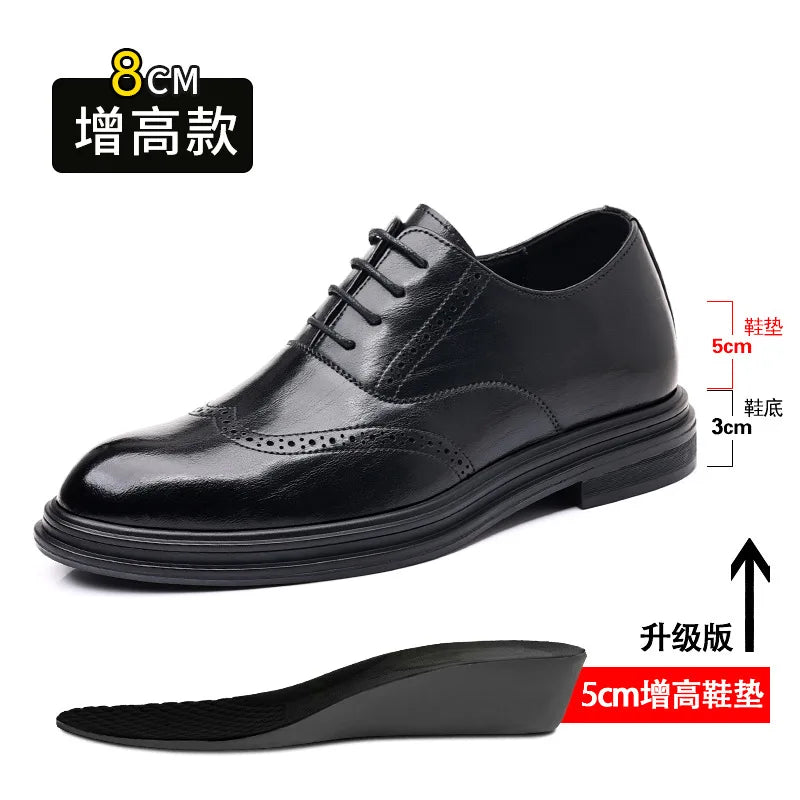 Spring Summer Hallow Leather Shoes for Men 3 6 8cm Increase Fashion Dress Shoes Male Black Business Casual Shoes Man