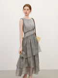Summer 2025 Textured Pleat Dress - Fluid Asymmetric Hem Sleeveless Resort to Office Elegant Silhouette