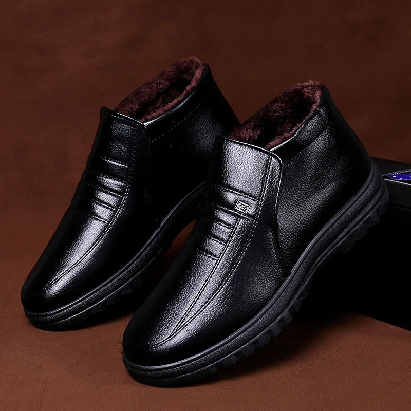 2023plus Size Winter Waterproof Men's Casual Leather Shoes Flannel High Top Slip-on Warm Winter Shoes for Mens Work Shoes