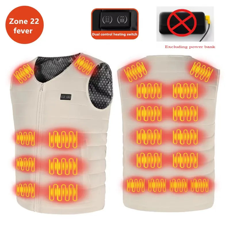 New Winter Unisex V-Neck 22 Zone Heat Resistant Warm Vest Middle-Aged And Elderly People Worn Both Inside And Outside Waistcoat