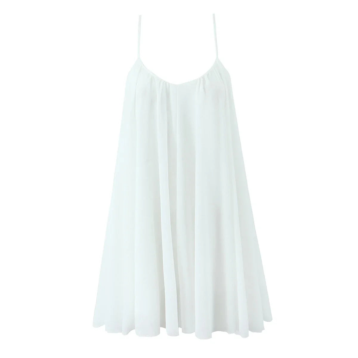 2025 Women White Big Backless Sling Dress O Neck Back Zipper Loose Swing Mini Short Dresses Holiday Robe