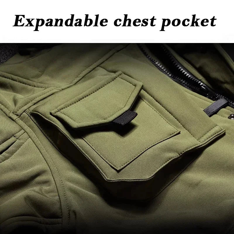 Tactical Shark Men's Soft Shell Jacket Fleece Lined Waterproof Warm Outdoor Combat Coat with Multiple Pockets Windbreaker