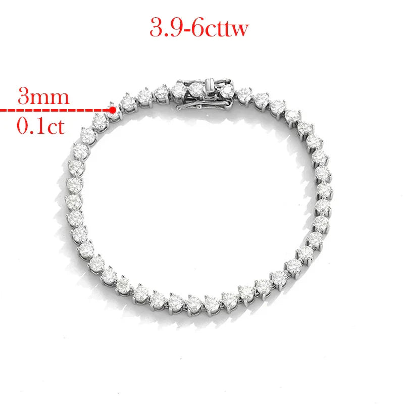 3 Claws D VVS1 Zircon/Moissanite Tennis Bracelet for Women Full Diamond Luxury Chain S925 Sterling Silver Plated Platinum