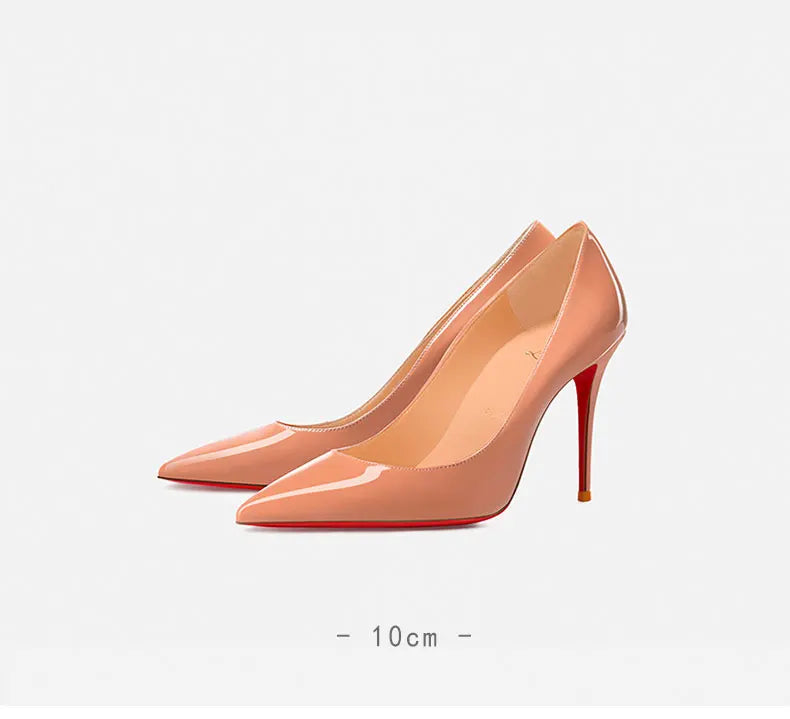 Women heels Naked color Women's elegant high heel Luxury Black shoes woman 2025 Red Shiny Bottoms Pointed Toe party Ladies Women