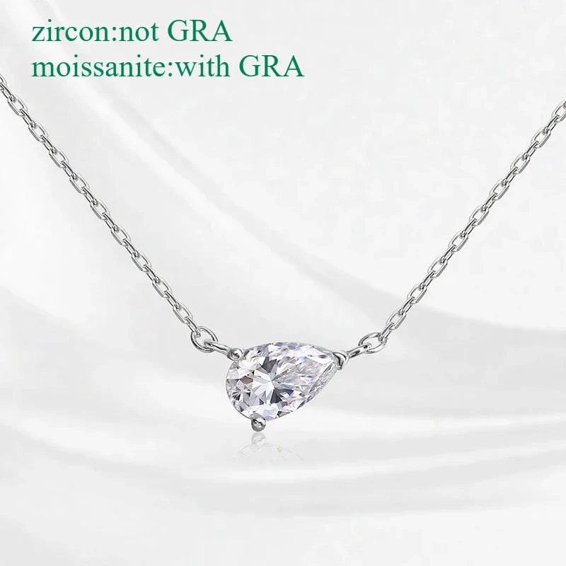 18k Plated 1CT 2CT 3CT Pear Cut Moissanite Necklace for Women Classic Lab Diamond Pendant GRA  Sterling Silver 925 Chain