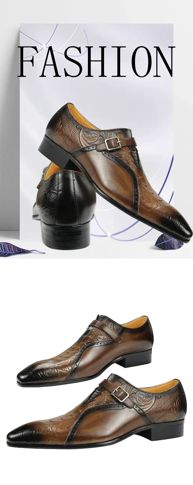 Deluxe Trendy Men's Leather Brogue Shoes Daily Outdoor Casual Shoes Brown Black Print Design Custom Service Drop Shipping