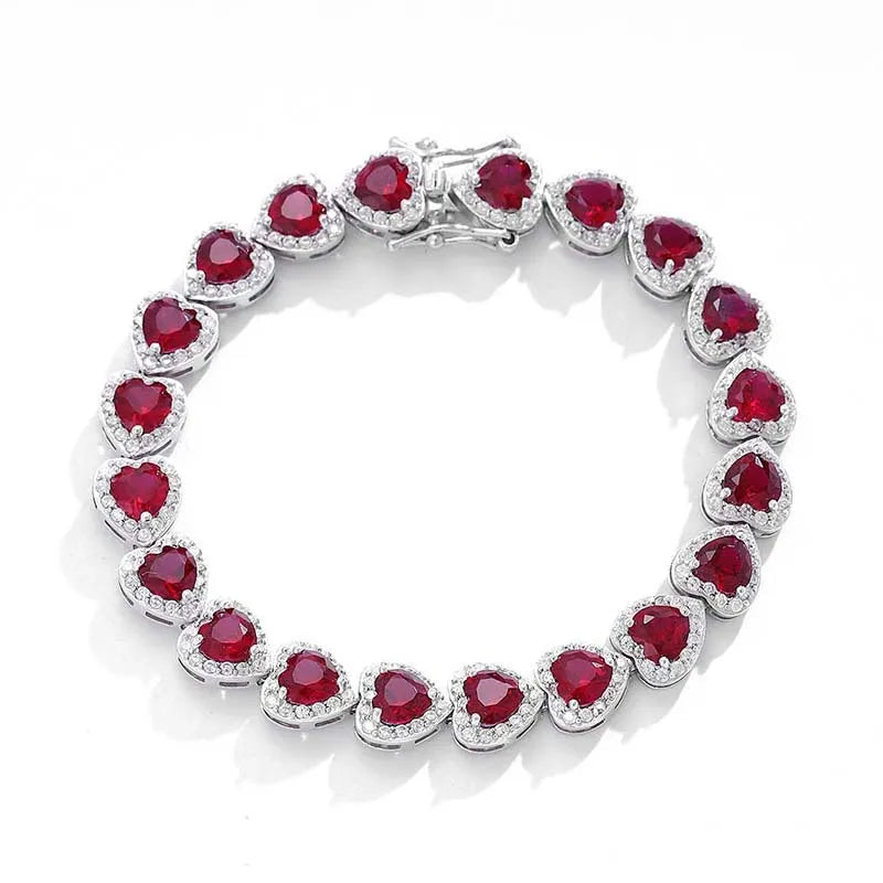 Luxury S925 Sterling Silver Full Ruby Tennis Bracelet for Women Party Fine Jewelry Lab Grown Gemstones Hand Link Bracelets