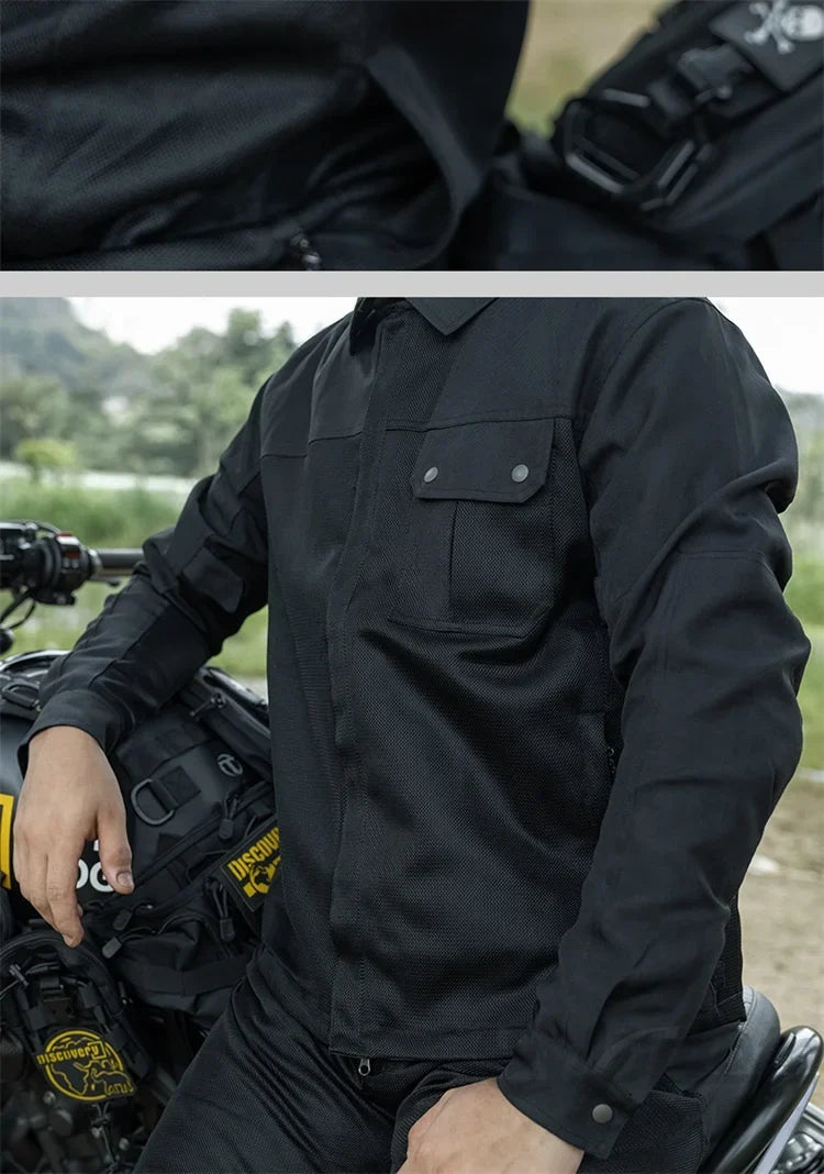 Men Motorcycle Jacket New Upgraded Summer Breathable Jacket CE Protective Retro Black Motorbike Motorcyclist Mesh Clothing