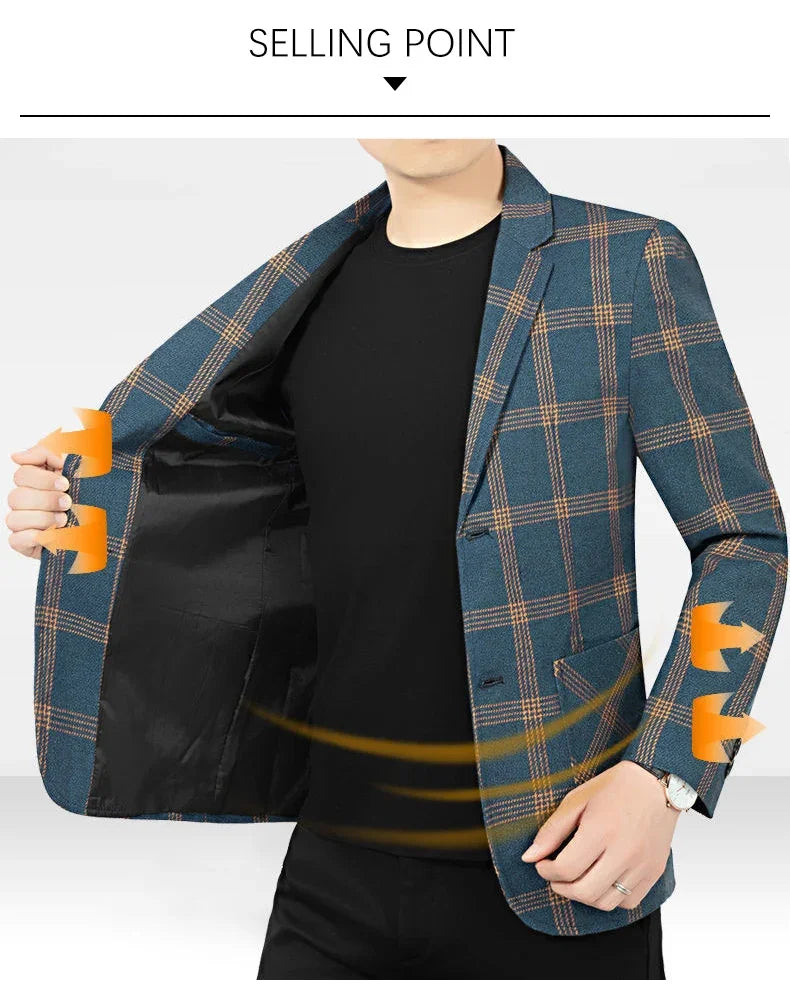 Brand Plaid Striped Business Blazers for Mens 2026 New Spring Autumn Fashion Casual Suit Jacket Men Interview Coat
