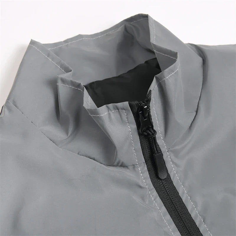 Night Reflective Jacket Men's Spring Casual Stand Collar Outdoor Windproof Jogger Cycling Safety Bright Coats Hip Hop Streetwear