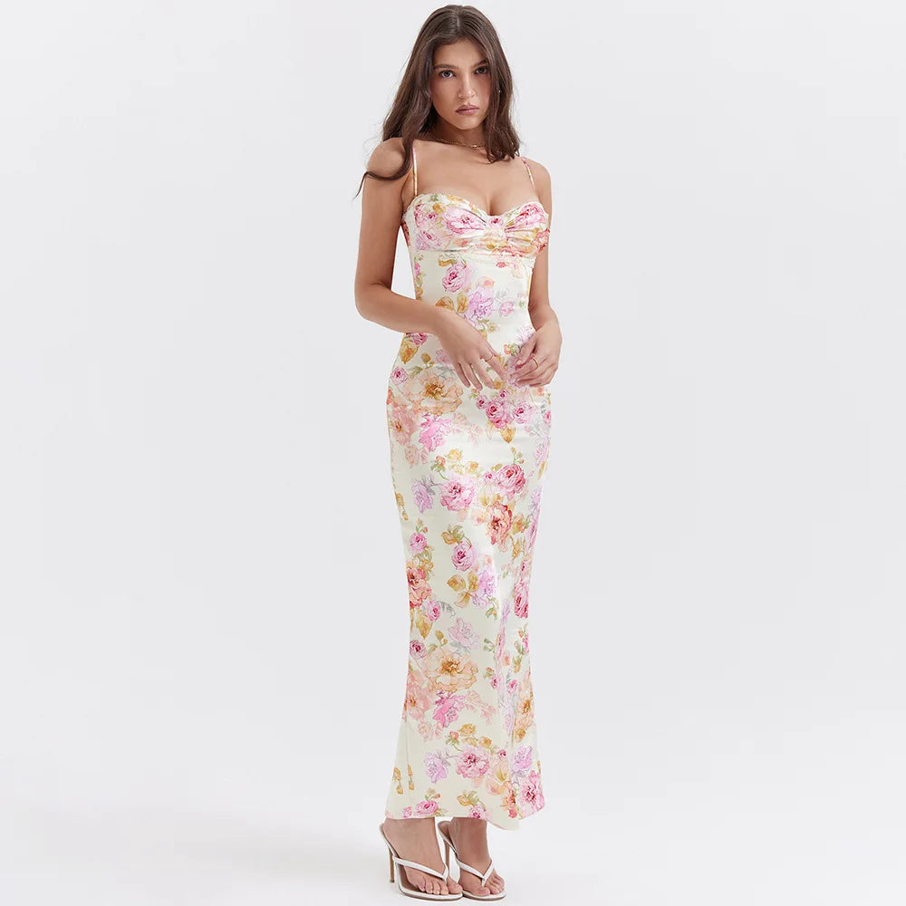 Summer Spaghetti Strap Floral Print Party Dresses Elegant Maxi Bodycon Wedding Guest Holiday Dress New In Dress 2023