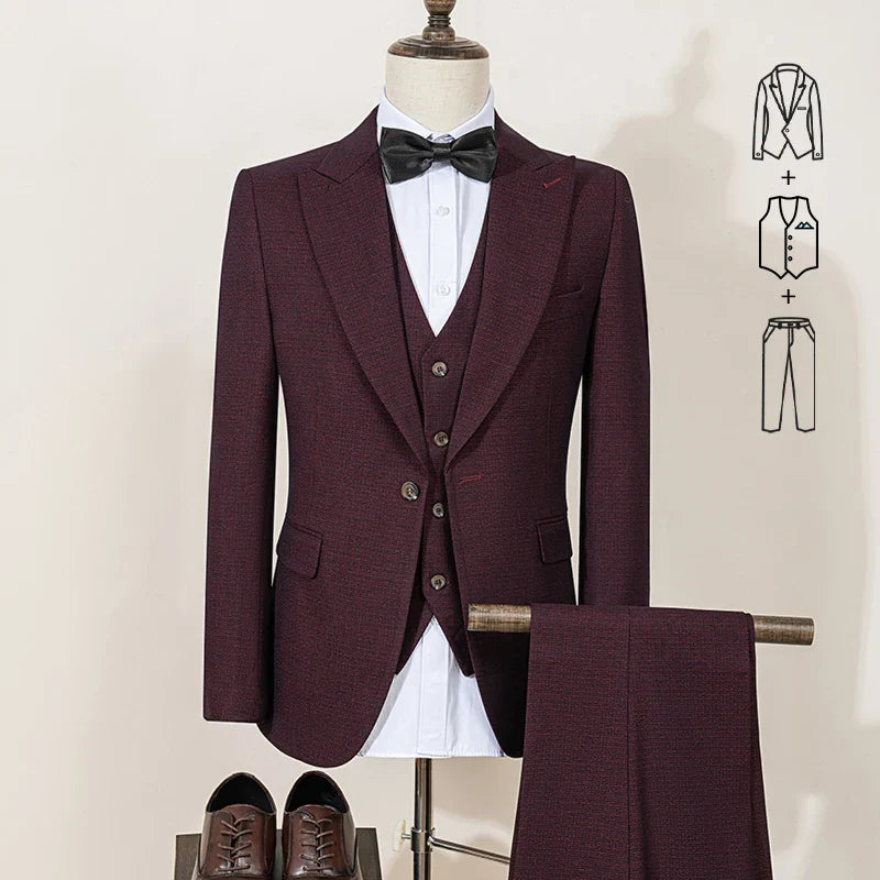 Black Men suit 3 piece set  gray elegant slim fit formal office and leisure banquet groomsman set groom's wedding dress