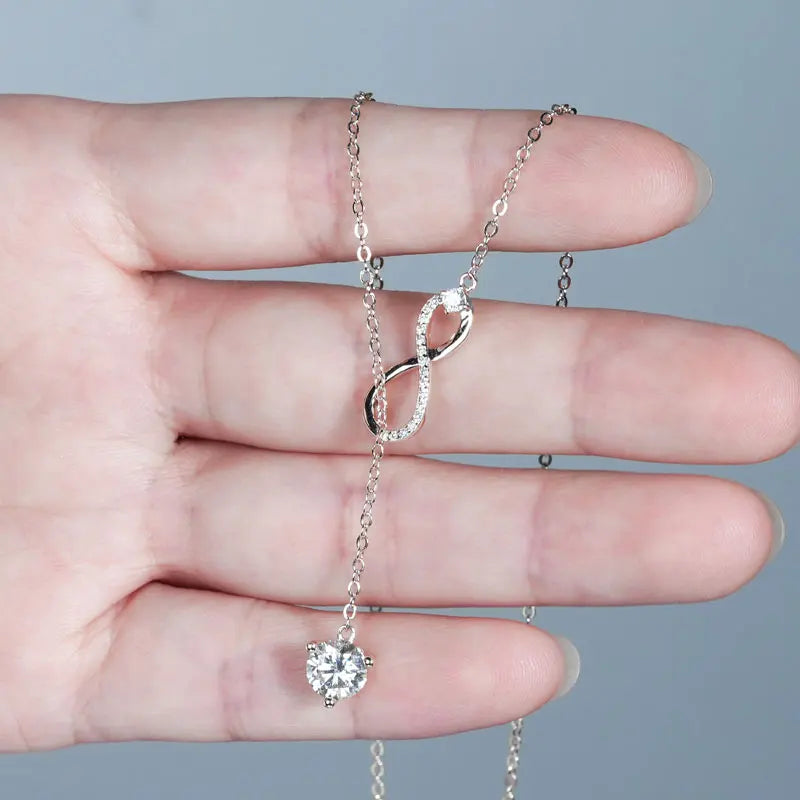 Round Moissanite Y-shape Lariat Cross Heart Infinite Pendant Necklace Chain for Women 925 Sterling Silver Jewelry Gifts