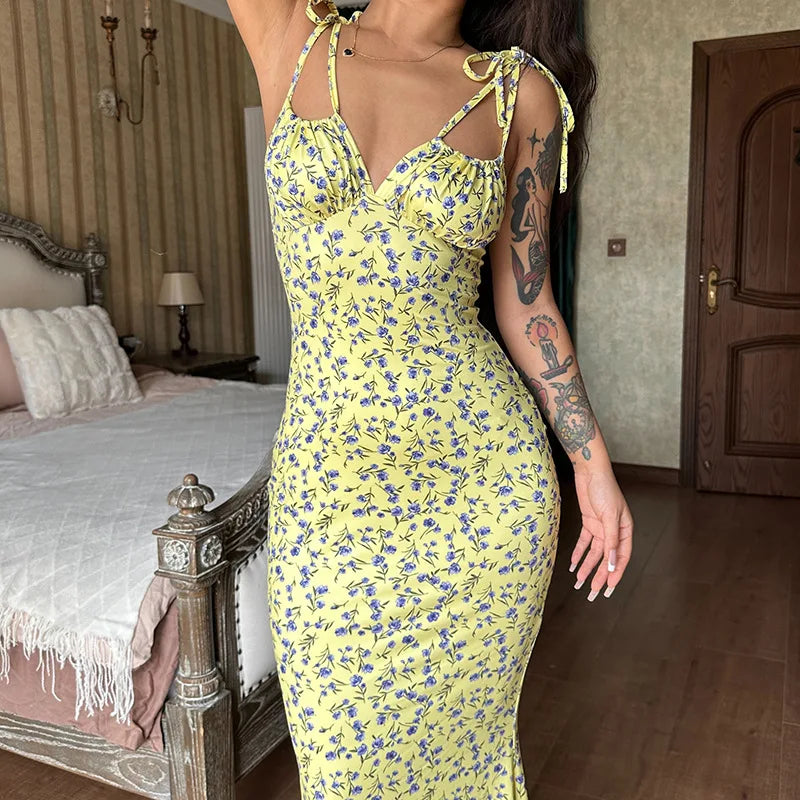 Women Elegant Floral Beach Vacation Bodycon Streetwear Long Dress 2026 Summer Clothes Wholesale Items For Business