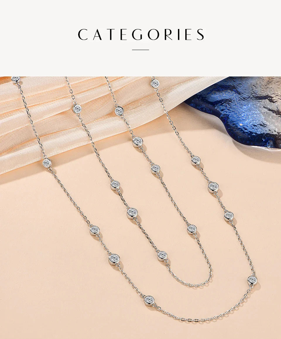 925 Silver Necklace Chain Round Cut 3.5mm D Color Moissanite Necklace for Women Elegant Charms Fine Jewelry Pass Test