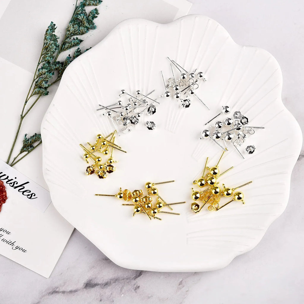 50pcs/lot Gold Silver Earring Studs Base Pins 925 Silver Plated Earring Plug Ear Back DIY Jewelry Making Findings Accessories