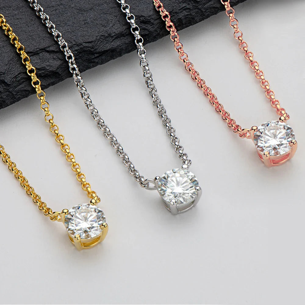 1/2/3/5 carat Round Cut D Moissainte Diamond Pendant Necklace 4-Claw Setting 925 Sterling Silver Clavicle Neck Chain for Women