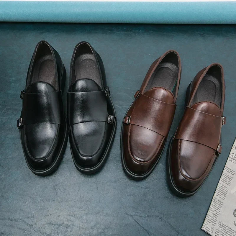 Men Fashion Formal Handmade Monk Shoes Derby  Dress Leather Gentleman Double Buckles Monk Shoes Pointed Wedding Shoes 2024