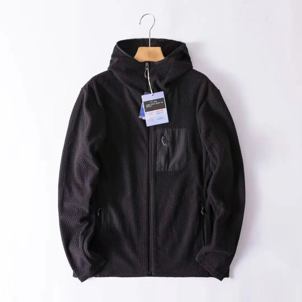 Wave Pattern Fleece Lined Hooded Zip-up Jacket/Sweatshirt: Warm & Outdoor-Ready  Ideal for Couples Hooded Sweatshirt