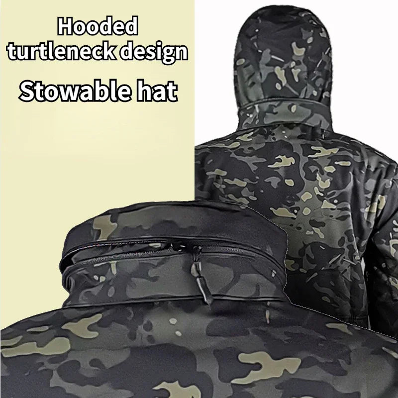 Outdoor Tactical Jacket Men's Stand-up Collar Plush Thickened Soft Shell Jacket Winter Windproof Waterproof Camouflage Coat