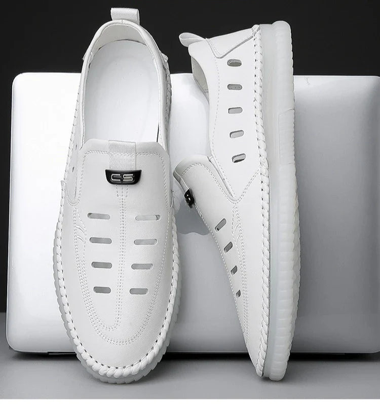 Solid Color Business Casual Shoes for Men Breathable Hallow Leather Sandals Male New Designer Fashion Summer Shoes Man