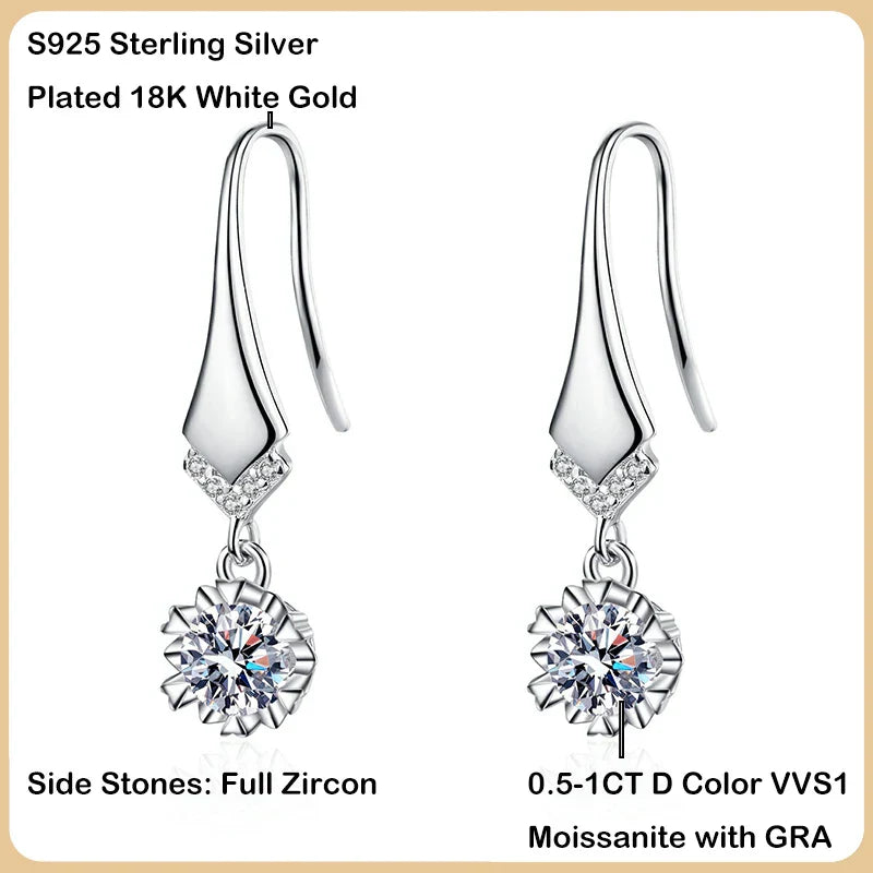 100% Real 0.5-1CT Moissanite Dangle Earring for Women Girls S925 Silver Plated Platinum Diamond Drop Earrings Fine Jewelry