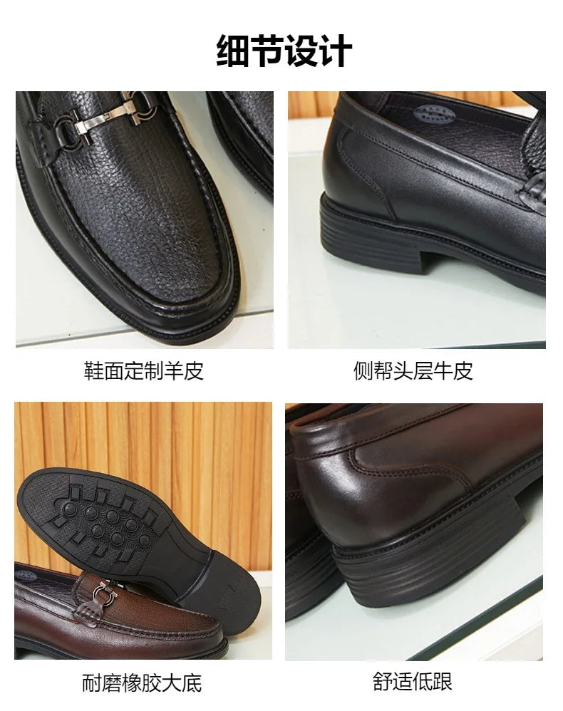 New Loafers for Men Genuine Leather Men's Shoes Elegant Gentleman Handmade Shoes Simple Metal horse buckle