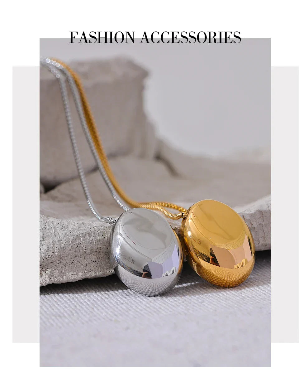 Yhpup 70cm Minimalist Long Unisex Sweater Chain Jewelry 316l Stainless Steel Oval Pendant Necklace for Men Women Waterproof