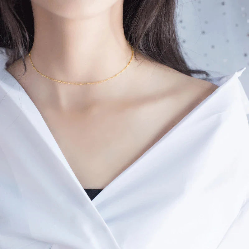 Simple 3 Color Choker Necklace for Women Gift Authentic 925 Sterling Silver Light Beads Naked Chain Fashion Fine Jewelry