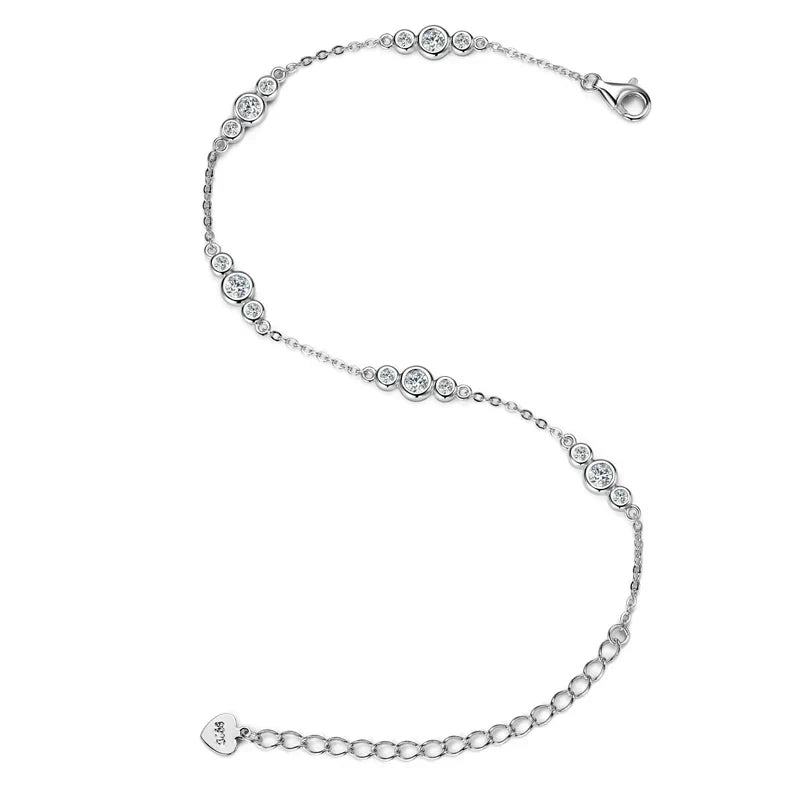 2024 New 18k Gold Plated Bracelet 925 Silver Chain 2mm D Color Bezel Moissanite Bracelets Fashion Women's Jewelry Gifts