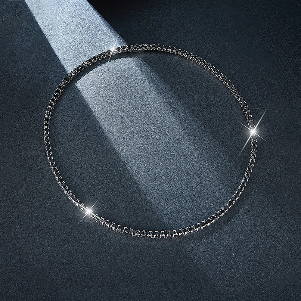 3/4/5/6.5mm Black Moissanite Tennis Necklaces with Certificates 925 Sterling Silver Lab Diamond Hiphop Neck Chain For Women Men