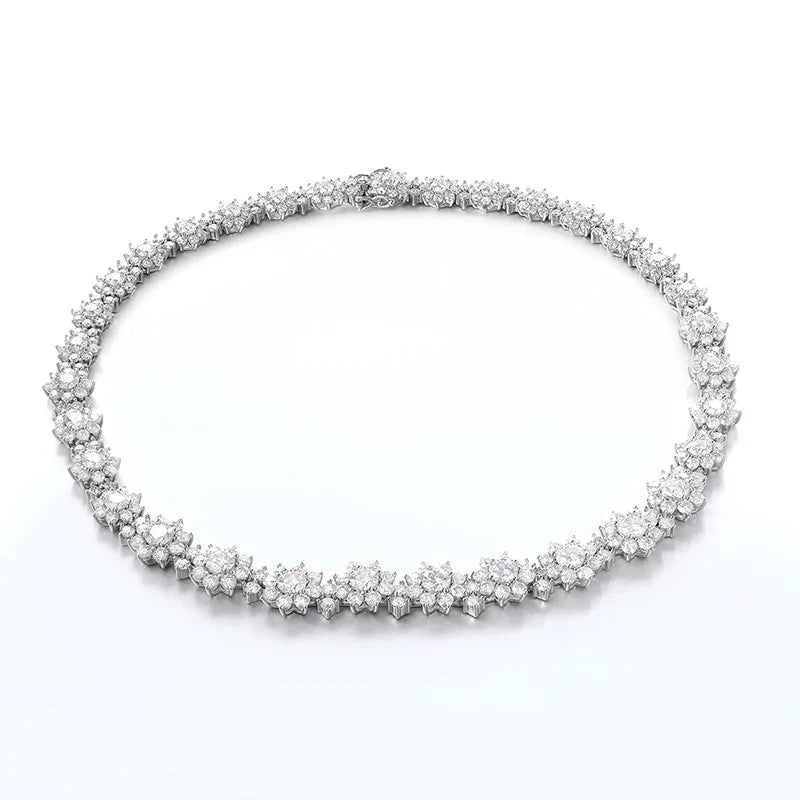Luxury 35-39cttw D Color Gradient Full Moissanite Sunflower Tennis Necklace for Women S925 Silver All Diamond Neck Chain