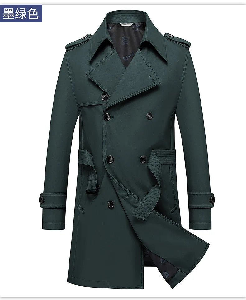 2024 Autumn New Men's Medium to Long Fashion Windbreaker Coat High Quality Double breasted British style Coat Series Belt Coat