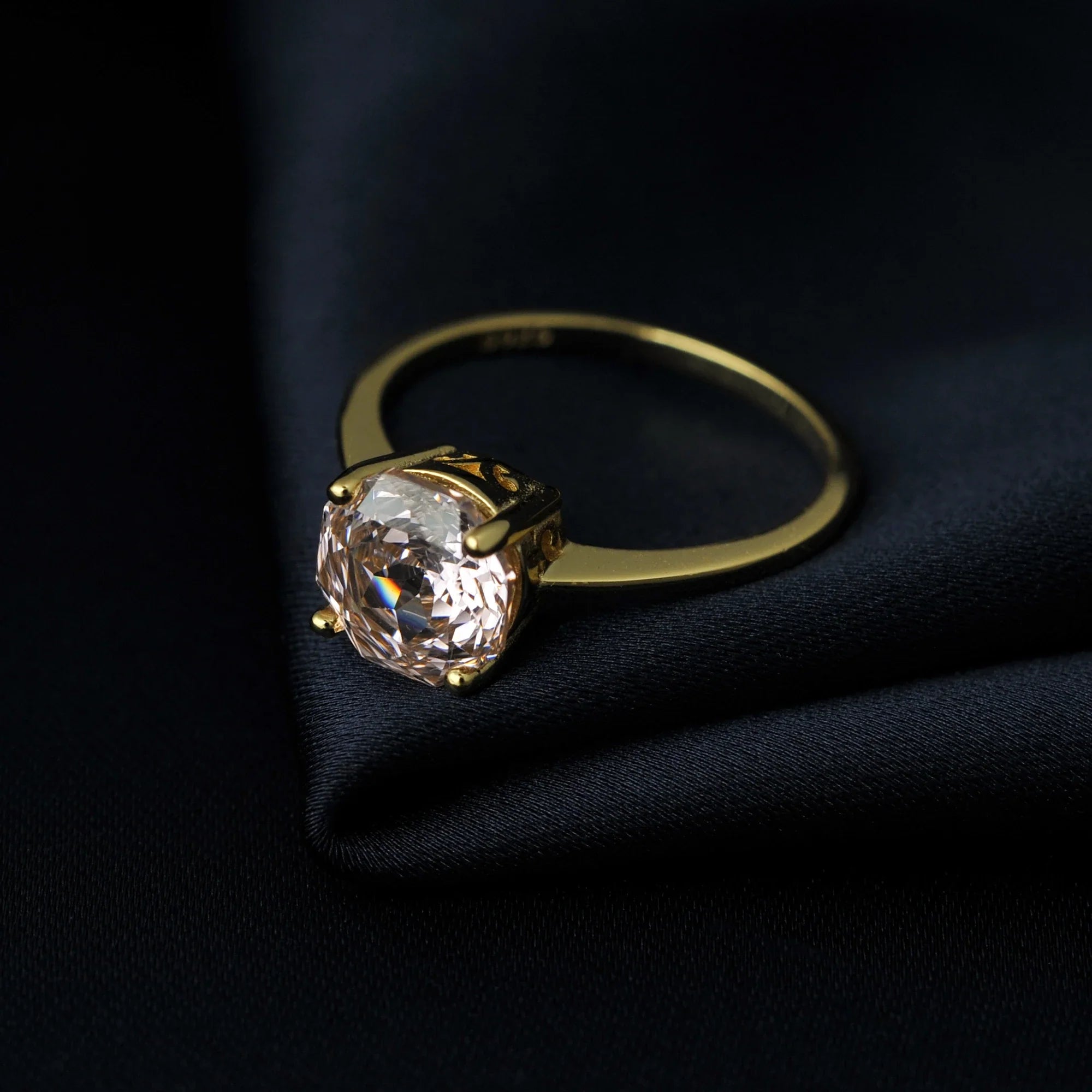 1.5ct 5A Octagon Rose Cut Cubic Zirconia Morganite Pink Solitaire Ring 18K Yellow Gold Plating 925 Sterling Silver
