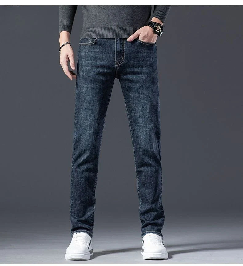 Autumn Winter High Quality Elastic Mens Jeans Cargo Slim Fit Denim Pencil Trousers Midweight Long PantsHighHigh  Jeans Man
