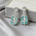 925 Sterling Silver Gold Plated Synthetic Gemstone Light Blue Paraiba Shiny Earrings for Ladies