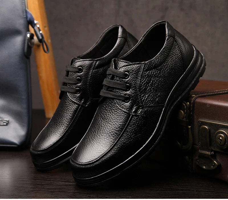 Genuine Leather Shoes Flat Mens Casual Shoes Cowhide Business Brand Male Footwear Soft Comfortable Black