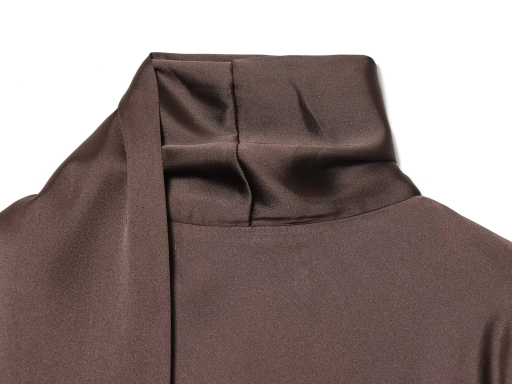 Women Fashion Satin Elegant Short Dress Summer Autumn New Long Sleeve Scarf V neck Mini Dress Female Elegant Party Dresses